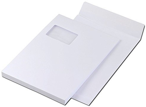 300 Faltentaschen C4 229x324x20 mm mit Fenster haftklebend weiss