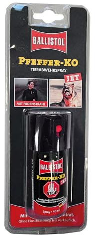 BALLISTOL 24476 Pfeffer-KO Jet 40ml Spray – Verteidigungsspray gegen Tiere – Abwehrspray 5m Sprühweite – Im Blister