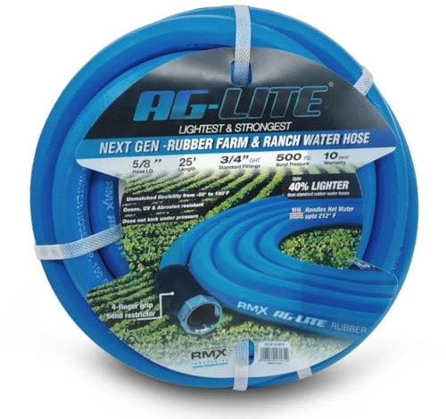 AG-Lite Rubber Hot & Cold Water Rubber Garden Hose: Ultra-Light & Super Strong - 10 Year Warranty (5/8 x 25')