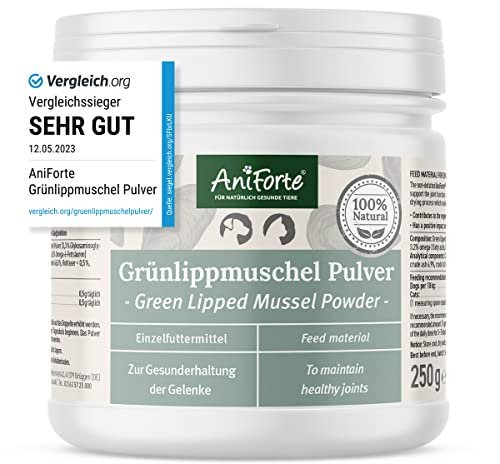 AniForte Poudre de moules aux orles Verts pour Chiens et Chats 250g - Poudre Naturelle de moules aux orles Verts de qualité supérieure, glycosaminoglycanes 3,3%, soutient Les Fonctions articulaires