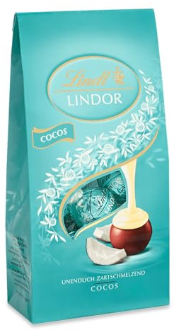 Lindt Schokolade LINDOR Kugeln Cocos | 136g Beutel | ca. 10 Kugeln Vollmilchschokolade mit zartschmelzender Kokos-Füllung | Pralinen-Geschenk | Schokoladen-Geschenk