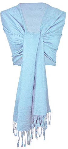 Trachtenland Dirndltuch Stola - Eleganter Schal mit floralem Muster - Trachtentuch zu Dirndl und Lederhose (Hellblau, ca. 185 x 70 cm)