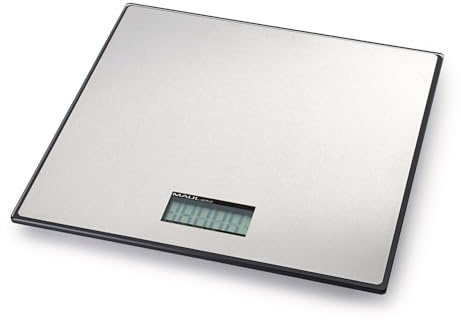 MAUL Paketwaage digital MAULglobal schwarz 25 kg kabellos Edelstahlfläche | flache Bauform für leichtes Verstauen, große LCD-Anzeige für bequemes Ablesen, Tara-Funktion für schnelles Verpacken