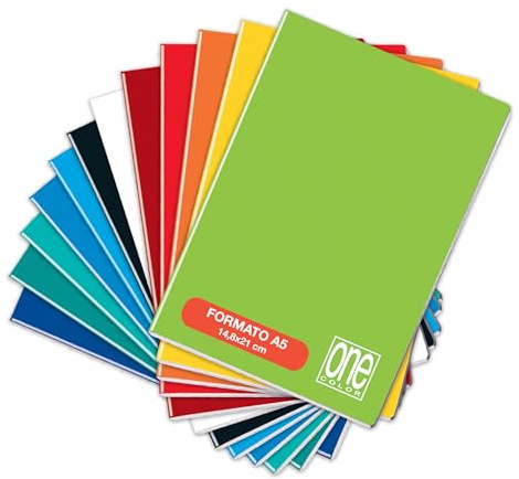 Blasetti One Color - A5-Heft, Packung mit 10 Stück, Papier 80g, einfarbiger Kartoneinband, gemischte Farben - Lineatur 1R, Linien für Mittel- oder Oberstufe