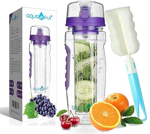 AquaFrut, borraccia per infusione di frutta, senza BPA, con coperchio a ribalta e beccuccio a prova di perdite, realizzata in Tritan resistente, eBook gratuito per ricetta (viola)