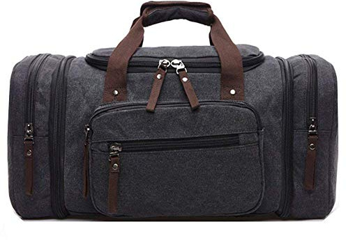 Expandable Canvas Holdall Bag for Men, AIZBO Travel Bag 55L Suitcase Large Duffel Bag for Men with Multi-Pockets, Overnight Weekend Bag, Unisex Holdall Travel Duffle Bag, Weekender Bag for Women