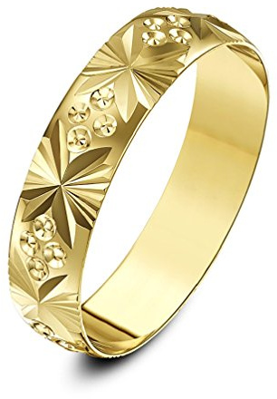 Theia Ehering 9 Karat Gelbgold Heavy Weight - Design mit Fächern & Kreisen, D-Form, 6mm - Größe 63 (20.1)