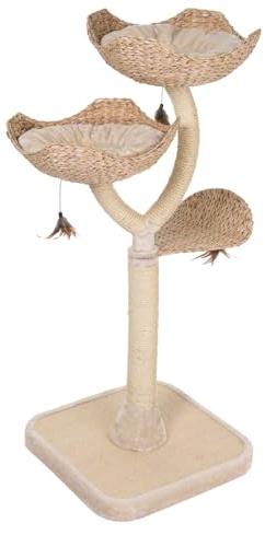 zooplus Kratzbaum Cat´s Flower | extra Dicke Bodenplatte | 2 Schlafkörben aus Wasserhyazinthe | inkl. Katzenspielzeug | robust und standfest | Höhe: 130cm