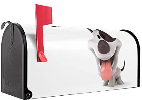 banjado® Amerikanischer Briefkasten - US Mailbox/Letterbox mit Motiv Comic-Hund 51x22x17cm - Postkasten Stahl aus Amerika – Briefkasten amerikanisch schwarz pulverbeschichtet