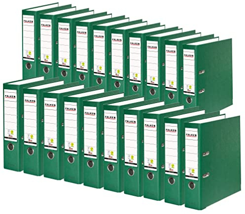 FALKEN 20x PP-Color Kunststoff-Ordner 8 cm breit DIN A4 grün | Made in Germany Kunststoffbezug außen Papierbezug innen Vegan