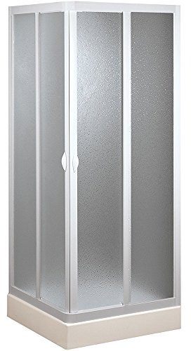 Forte: Cabine de douche intelligente d'angle en PVC-acrylique, anticalcaire, réductible, fermeture magnétique, kit complet, 80L x 80P x 185H, blanc