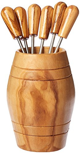Naturally Med Olive Wood Barrel with Olive Picks, 6 Picece