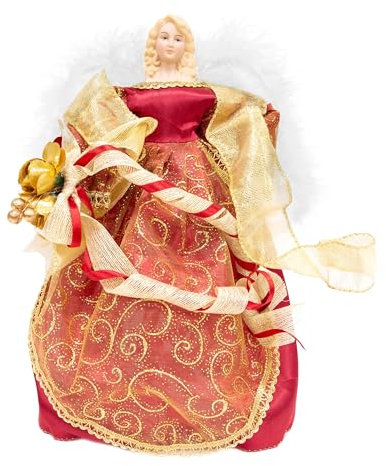 The Christmas Workshop Puntale per Albero di Natale a Forma di Angelo, Altezza 30,5 cm, Colore, Decorazione Natalizia per Interni, 82000, Oro e Rosso