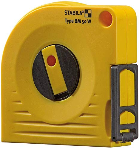 Stabila 17222 Bandmaß BM 50 W, 30 m, weißlackiertes Stahl-Messband, mit Universalhaken, Gelb, 30 m, Stahlband