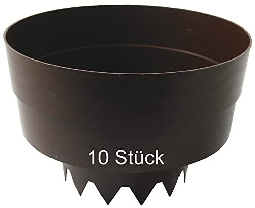De-Plastik AQUARING 10-er Set | Ø 10 cm (im Zackenbereich) | Braun | Gießring | Bewässerungsring zur optimalen Bewässerung Ihrer Pflanzen | Pflanzring | Schädlingsschutz