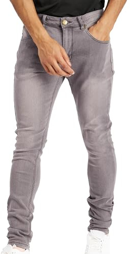 Island Trading Men's Grey Skinny Jeans - 30W/30L (32, 34, 36L) - Mid Rise, 5 Pockets, Stretchable, Machine Washable