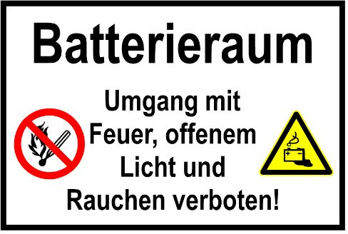 Hinweisschild aus Aluminium - Batterieraum - 30 x 45 cm