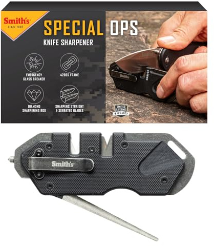 Smith’s 50979 Pocket Pal Tactical Knife Sharpener - Black - 2 Stage & Diamond Sharpening Rod - Portable & Lightweight