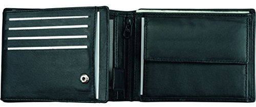 ALASSIO 42156 Geldbörse im Querformat, Portemonnaie aus feinstem Nappaleder, Brieftasche mit Münzfach, Scheinfächern und Kartenfächern, Verschlusslasche mit Druckknopf, schwarz, ca. 12 x 9 x 2 cm