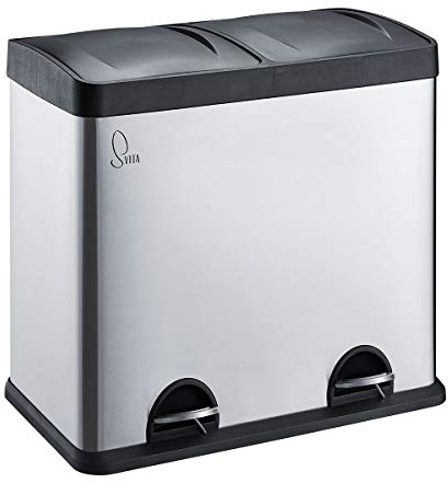 SVITA T2X24 Edelstahl Mülleimer 48 Liter Silber 2 x 24L Treteimer Abfalleimer Küche Mülltrennung mit Schubfächern Silber