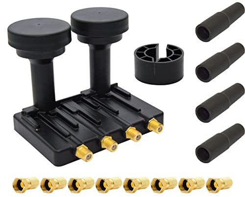 WILTAnet Monoblock Quad LNB 0,1 dB per parabola satellitare Astra 19,2° Hotbird 13° HDTV Full HD 3D e Ultra HD 4K adatto per 4 partecipanti + 4 x gommini e 4 x connettori F da 7 mm in oro