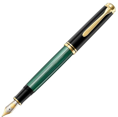 Pelikan Füllhalter Souverän 800, Schwarz-Grün, Feder F (fein), hochwertiger Kolbenfüller im Geschenk-Etui, 995704