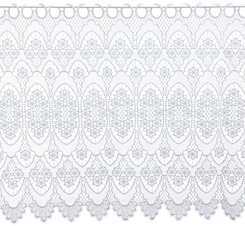 Plauener Spitze by Modespitze, Store Bistro Gardine Scheibengardine mit Stangendurchzug, hochwertige Stickerei, Höhe 60 cm, Breite 112 cm, Weiß