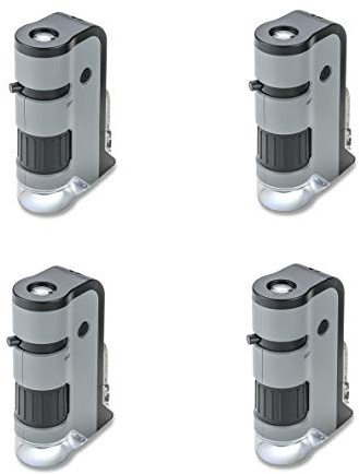 Carson MicroFlip 100x-250x LED and UV Lighted Pocket Microscope with Flip Down Slide Base and Adapter with CarsonCam Phone App - Set of 4 (MP-250MU)