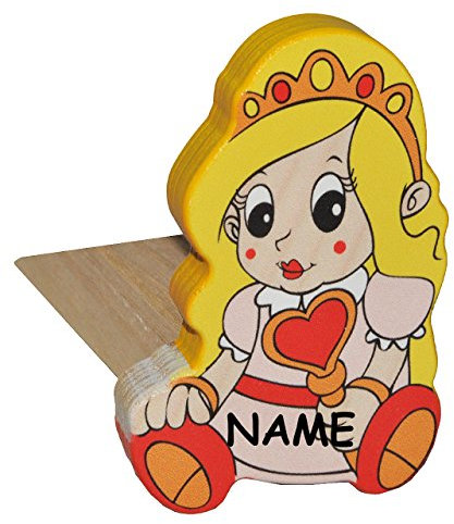 alles-meine.de GmbH 2 in 1: Türstopper/Fensterstopper/Unterlegkeil - aus Holz - Prinzessin/Mädchen mit Herz incl. Name - Türkeil/Klemmschutz/Türpuffer/Holztürstopper ..