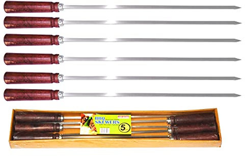 Tri-star 6pc 54cm stainless steel BBQ Skewers 5mm with Wooden Handle