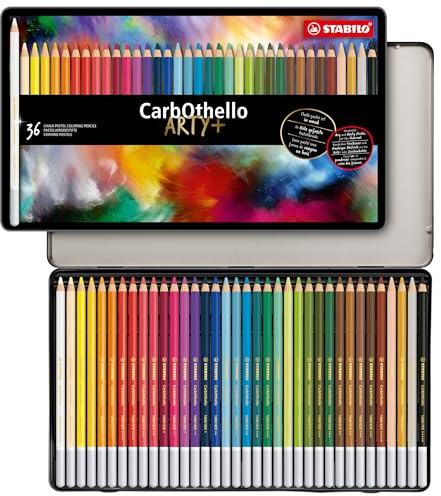 STABILO - Lápiz de color tiza-pastel - CarbOthello - ARTY+ - Estuche metálico de 36 piezas - 36 colores diferentes