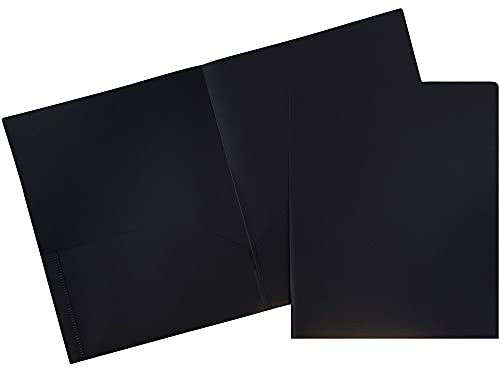 JAM PAPER Plastic 2 Pocket POP Folders - Durable School Folders - Black - 6/Pack