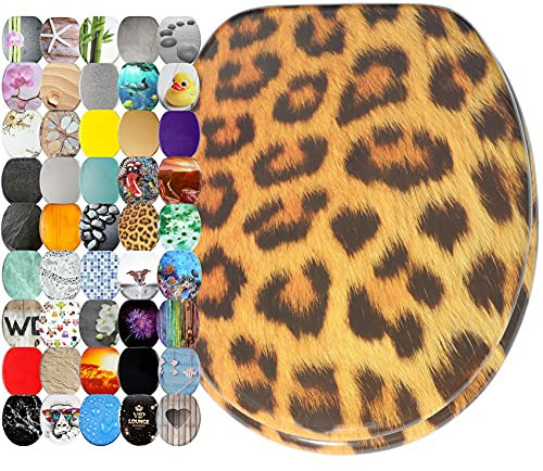 Sanilo WC Sitz ohne Absenkautomatik, viele neue Toilettendeckel zur Auswahl, hochwertige Oberfläche, stabile Scharniere, leichte Montage (Leopardenfell)