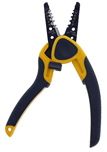 IDEAL Electrical 45-918 Kinetic Reflex T-Stripper - 6-16 AWG, Wire Stripper with Thumb Rest, Plier Nose, Slide Lock, Textured Grips,Black/Yellow
