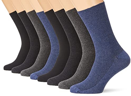 8 paia di calzini uomo, adatti per persone diabetiche, senza elastico sul bordo, in cotone, punta lavorata a mano Schwarz, Anthrazit, Grau, Hellgrau 43/46