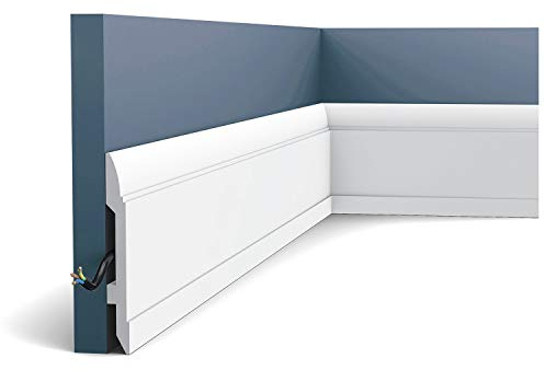 Orac Plinthe SX104 200 cm x 14,8 cm x 1,7 cm Polystyrène extrudé (HDPS) classique arrondi avec passage de câble prétraité