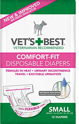 Vet's Best Consumido de pañales para perros de confort Pañales de Perro Femenino Desechables | Absorbente con ajuste a prueba de fugas | Pequeno 12pk