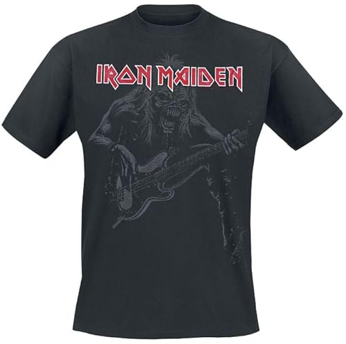 Iron Maiden Eddie Bass Homme T-Shirt Manches Courtes Noir 100% Coton Regular/Coupe Standard