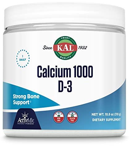KAL Calcium Vitamin D-3 ActivMix, Powder Calcium Supplement, Bioavailable Calcium Lactate and Gluconate, Bone Health Support, Unflavored, Non-GMO, Gluten Free, 60-Day Guarantee, 31 Servings, 10.9 oz
