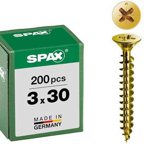 SPAX Universalschraube, 3,0 x 30 mm, 200 Stück, Kreuzschlitz Z1, Senkkopf, Vollgewinde, 4CUT, YELLOX A2L, gelb verzinkt, 1081020300303