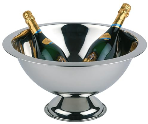 APS 36046 Champagnerkühler, Flaschenkühler, Edelstahl, hochglanzpoliert, Rand matt poliert, Ø 45 bzw. 21 cm, Höhe 23 cm, Fassungsvermögen 12 Liter