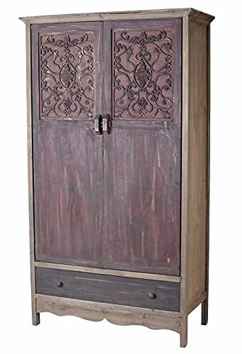 PALAZZO INT Vintage KLEIDERSCHRANK Asia Stil SCHNITZEREIEN SCHÖN – Chinesischer Hochzeitsschrank „The Chinoiserie Suite“ aus altem Holz mit Patina & Schnitzereien 161×85×39 cm