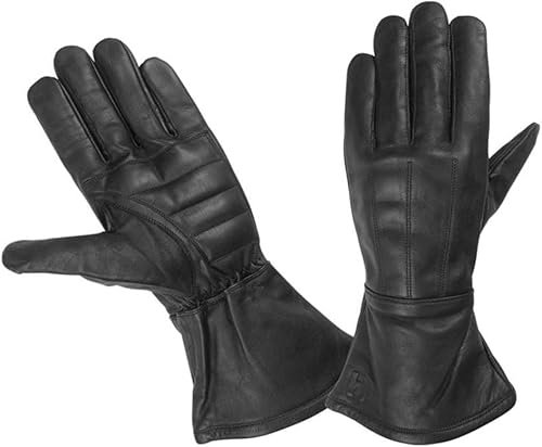 Hugger Gants en cuir non doublés extra longs résistants à l'eau pour homme, noir, Large