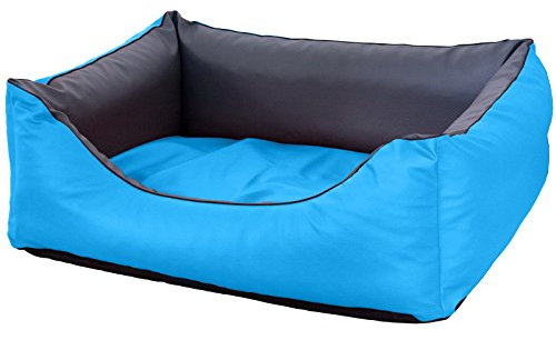CopcoPet Hundebett Rocco Orthopädisch Türkis/Grau 70 x 55 cm – Wendebett aus pflegeleichtem Kunstleder – Waschbar, bequem & gelenkschonend – Mit erhöhtem Rand – Für kleine Hunde, formstabil
