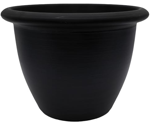 The HC Companies Sevilla Flower Planters - Durable Outdoor & Indoor Planter - Round Lightweight Self Watering Plant Pots for Herbs & More (16 Black, Pack of 1)