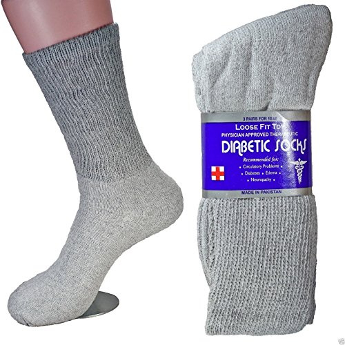 L&M LM 12 Pairs Diabetic Crew Socks Unisex 9-11, 10-13, 13-15 Black Grey White (10-13, Grey)