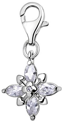 Quiges Charms Anhänger Blumchen Zirkonia Versilbert Damen Schmuck für Bettelarmband