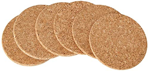 apollo THE HOUSEWARES BRAND - Set of 6 x Heat Resistant Cork Round Coasters - Protects From Drips Dents Hot Mugs - Non Slip - Easy Clean - Size 10cm