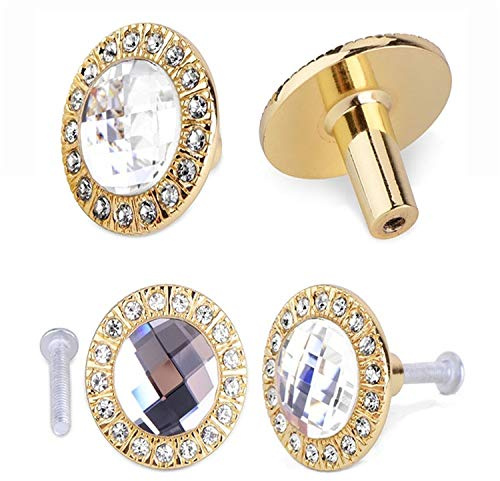 VALINK 10 Pcs Round 30mm Pull Handle Glittering Crystal Glass Rhinestone Knob for Door Cabinet Cupboard Drawer Closet Box Bin Shutters Kitchen and Bathroom Cabinets Knobs Handle Pull