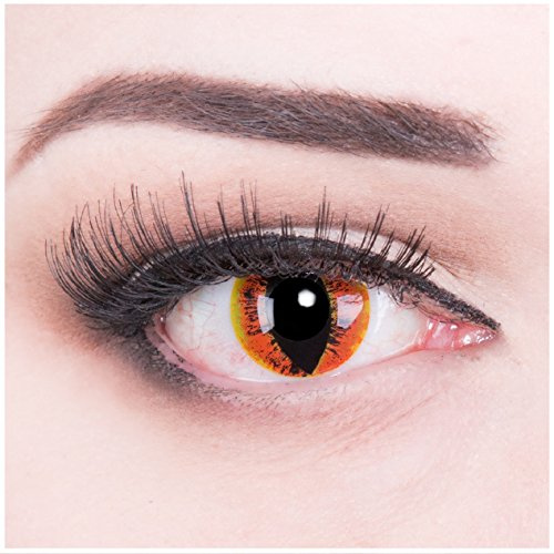 Farbige rote orange Crazy Fun Kontaktlinsen crazy contact lenses Manticor 1 Paar perfekt zu Fasching, Karneval und Halloween. Mit gratis Linsenbehälter + 60ml Pflegemittel